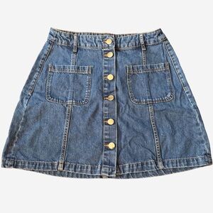 H&M Blue Denim A-Line Skirt with Gold Buttons